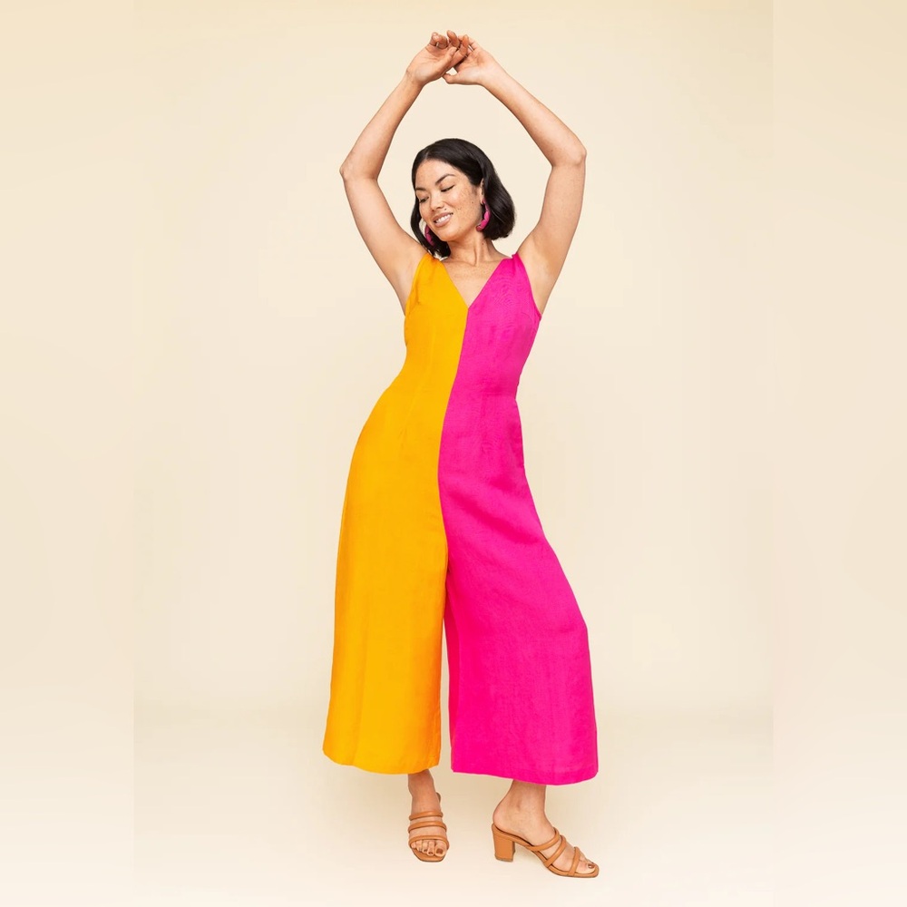 MIXED by NASRIN Color Block Linen Jumpsuit